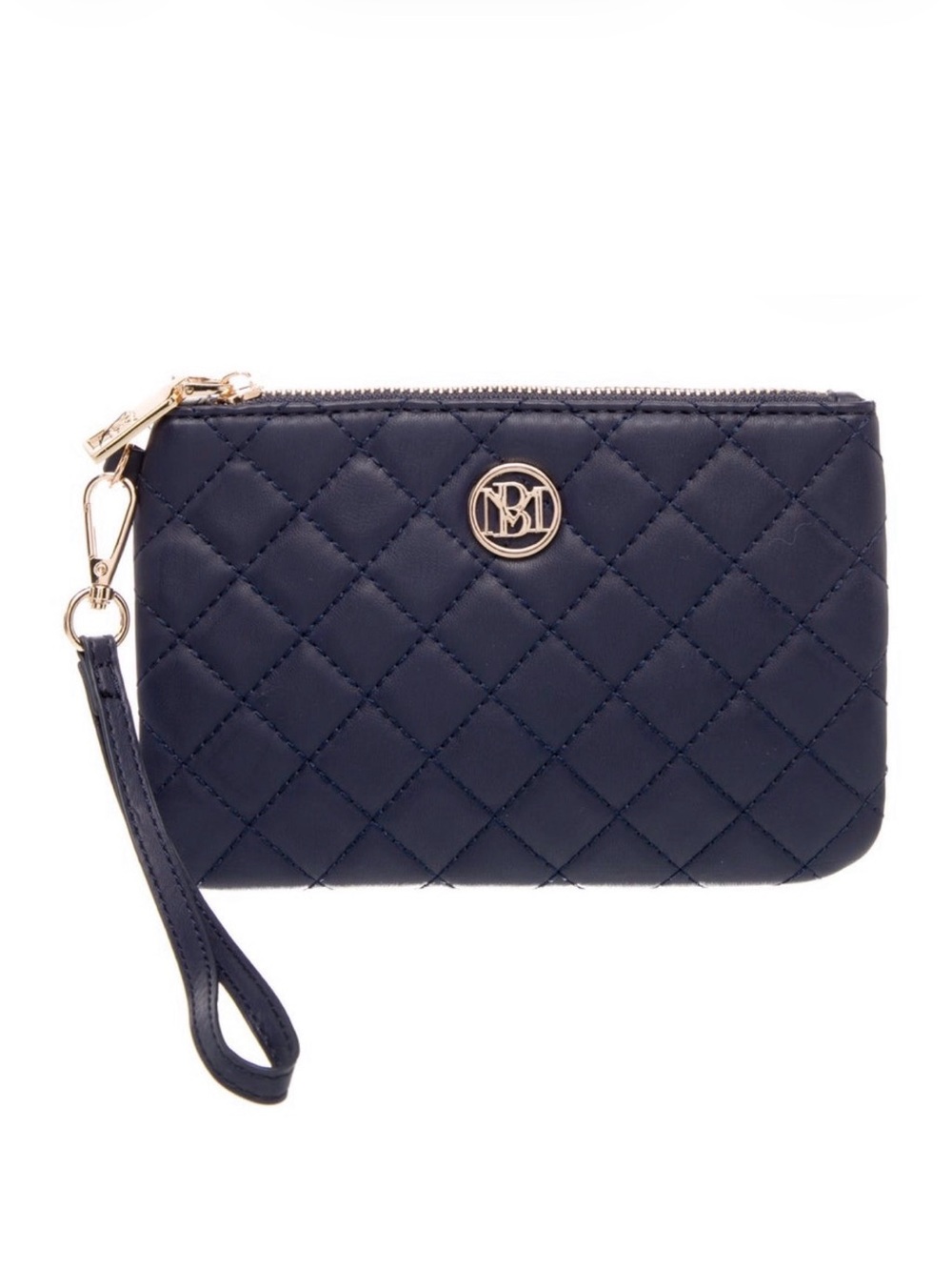 Badgley Mischka Quilted Navy Wristlet with Gold Accent